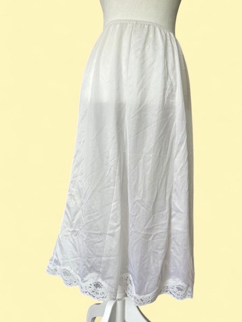 White Silky Nylon Lace Slip- Size M